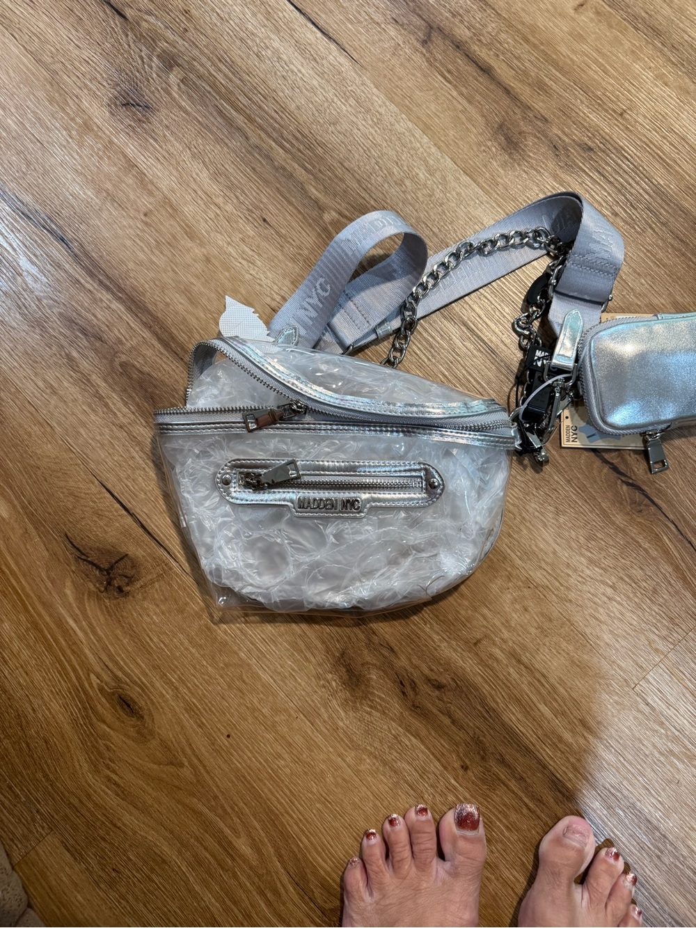 Aldo Clear Silver Crossbody Belt Bag